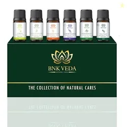 BNK VEDA Natural Cares Essential Oils Set (6x10ml) | Lavender Oil | Peppermint Oil | Tea Tree Oil | Eucalyptus Oil | Lemon Oil | Frankincense Oil | Pu