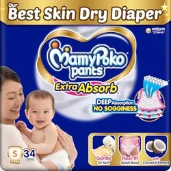 MamyPoko Pants Extra Absorb Baby Diapers Small (S size), 4-8 kg, 34 Co