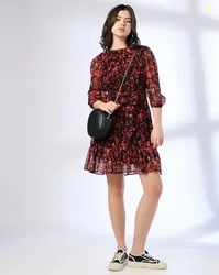RIO Women Floral Print Pleated Tiered Dress