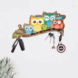 Webelkart Premium 'Owl Family' Decorative Wooden Printed Key Holder fo