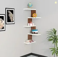 Furniture Caf Modern Wooden Corner Wall Shelf with 5 Tiers  Space-Savi