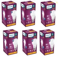 Philips 9-Watts E27 LED Warm White LED Bulb Pack of 6, (Ace Saver)