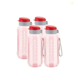 ATTRO Ultra Pro Motivational 1-Liter BPA-Free Water Bottle with Leak-Proof Flip-Top Cap, Nylon Strap and Stylish Color for Daily Hydration Set of 4-Re