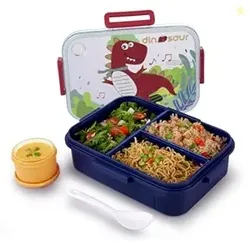 ATTRO Quick 3 Lunch Box Dinosaur Theme with Includes 3 Compartments 1
