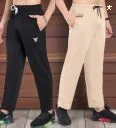 Go DevilPack of 2 Men Solid Black, Beige Track Pants