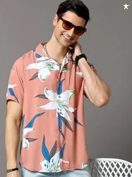 HERE&NOW Men Peach-Coloured Slim Fit Floral Printed Casual Shirt