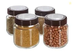 Amazon Brand - Solimo Glass Transparent Storage Jar with Brown Cap for