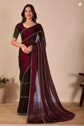 Manokamna Embellished Bollywood Chiffon Saree (Maroon)
