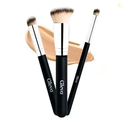 Gleva 3 Pcs Foundation Concealer Brushes Set Under Eye Mini Angled Brush, Nose Contour Brush, Small Makeup Foundation Brushes Blending Liquid Cream Or Flawless Powder Cosmetics Buffing Kabuki Brushes