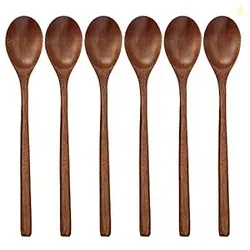 Adloryea Wooden Spoons 6 Pieces Wood Soup Spoons For Eating Mixing Sti