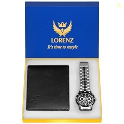 LORENZ Gift Set Combo of Black Dial Watch & Black Wallet for Men | CM-