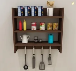 Dime Store Engineered Wood Kitchen Storage Rack Wall Mounted Storage Shelf with Hooks Wall Shelves (Standard Brown)