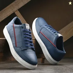 AUSERIO Men's Leather Lace Up Sneaker Casual Shoes | Blue UK 10 (...mo