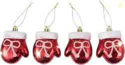 Crackles Santa Hand Christmas Hanging Ornaments (Set of 4) | Red Decorative Mittens for Christmas Tree & Home Dcor | Festive Gift & Party Decoration