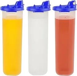 SIMPARTE Set of 3 Blue Plastic Oil Dispensers  1100ml Each with Flip-T