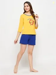 Clovia Women Night Suit Set Yellow Graphic Print