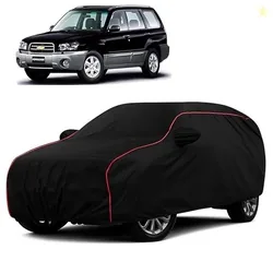 Sulfar 100% Water Resistant Car Body Cover Compatible with Mirror for Chevrolet Forester (Triple Stitched, Full Bottom Elastic, Black with Red Piping)