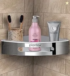 Plantex Corner Shelf for Bathroom Wall / 304 Grade Stainless Steel Bathroom Corner Rack/Bathroom Organizer/Kitchen Side Corner Shelf/Kitchen Shelf -(Silver and White 9x9 inches)