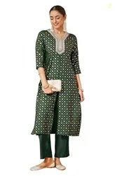 Women's Maroon Chanderi Silk Embellished Gold Printed Front Slit Kurta Pant Set
