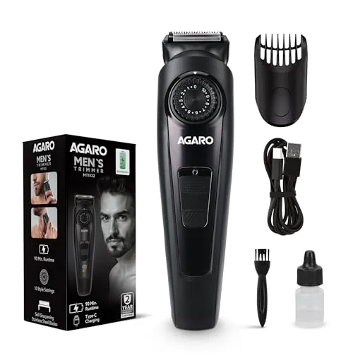 AGARO Beard Trimmer, 10 Length Settings with digital display USB rechargeable multifunctional for home and travel MT1122