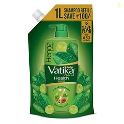 Dabur Vatika Health Shampoo - 1 L (Refill Pouch) | With 7 Natural Ingredients | For Smooth, Shiny & Nourished Hair | Repairs Hair Damage, Controls Fri