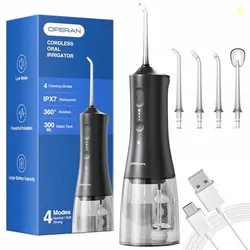 Operan Water Picks, 4 Modes Travel Water Flosser Kit with 4 Tips, 300ml Portable Cordless Water Flosser for Teeth and Braces Care, Black, 1 Pack