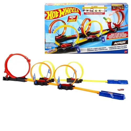 Hot Wheels® Multi-Loop Race Off™ Playset, with 1 Car, Knock Down Flags to Score Points & Break the Loop, Toy for Kids 4 to 10 Years Old​
