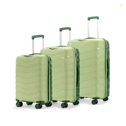 Axis Set of 3 Trolley Bags Polypropylene Hard Suitcase, 8 Spinner Wheels, 3-Pocket Convipack, Dual-Tone Shell, Recessed Number Lock Laser Green/Evergl