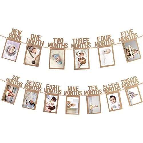 Party Propz 1-12 Month Photo Frame Banner - Set of 1 Photo Banner for First Birthday(Cardstock) | Baby Photo Frame 0 to 12 Months | New Born 0 to 12 Month Photo Frame | Bday Photo Banner 1st Birthday