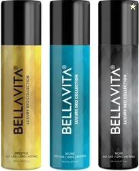 BELLAVITA Noir,Azure & Prestige Deo Parfum Combo|3x150ml|Long lasting Body spray| Deodorant Spray  -  For Men & Women (450 ml, Pack of 3)
