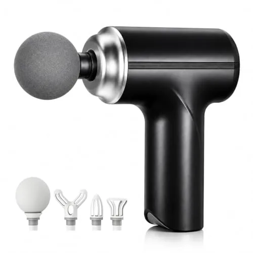 Bouncefit MG-203 Portable Handheld Electric Massage Gun | Body Massager for Pain Relief | Massage Gun for Back, Leg & Full Body | 4 Speed Modes | Long Battery Life | 4 Specialized Heads For Full Body Pain Relief (A1-203)