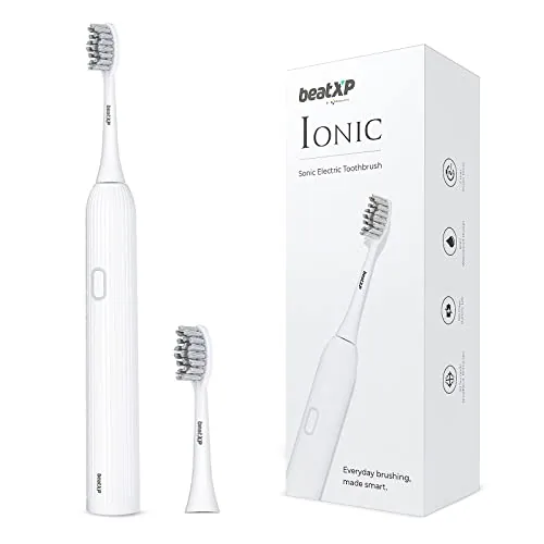beatXP Ionic Electric Toothbrush For Adults With 2 Brush Heads & 4 Cleaning Modes|Rechargeable Electric Toothbrush,White