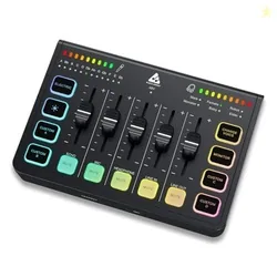 Audio Array AI-06 Streaming Audio Mixer Sound Card | XLR, 1/4" & line in | PC/Phone RGB Mixer with Volume Fader, Individual Control, Mute and Monitori