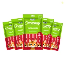 Drools Creamy Lickable Cat Treats (75g x 5 Pouches) Total 375g | Crab & Chicken | Easy to Hand Feed | Enriched with Vitamins
