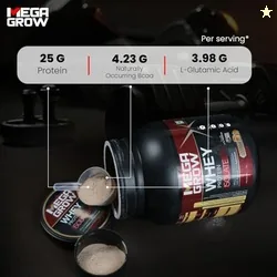 Megagrow Whey Protein Isolate  Cookies & Cream Flavor | 25g Protein per Serving, 4.23g BCAA, 3.98g L-Glutamic Acid | 34 Servings | Low Carb & Fat | F