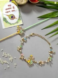 Sangria Unisex Set Of 2 Multicolor Gold-Toned Radha Krishna Beaded Bhaiya Bhabhi Rakhi