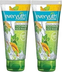 Everyuth Naturals Anti Acne,Anti Marks Tulsi Turmeric Face Wash|Gentle Exfoliation & Blemish Control|Paraben free|For Oily,Dry,Normal,Combination & Se