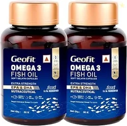 Geofit Omega 3 Fish Oil Capsules 30 Capsules (Pack of 2) | Heart, Brain, Muscle & Joint Health, With EPA & DHA, Safe for Adults
