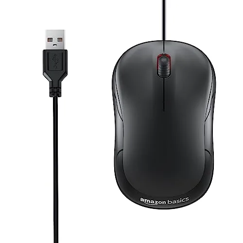 amazon basics Wired USB Mouse, 3-Button, 1000 DPI Optical Sensor, Plug & Play, for Windows/Mac