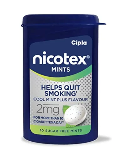 Cipla Nicotex Mints | Nicotine 2mg Lozenges (60 Pcs)| Helps Quit Smoking | Sugar Free | Cool Mint Plus Flavour (10 * 6 Pcs)