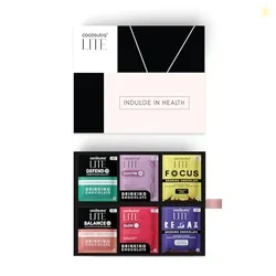 COCOSUTRA LITE Sugar-Free Drinking Chocolate | 6 Functional Variants | Defend, Balance, Relax, Focus, Soothe & Glow | 18 Single-Serve Sachets (20g Eac