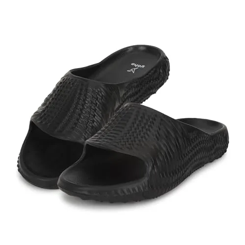 YOHO All-Terrain Sliders for Men | Cushioned Slippers| Lightweight | Waterproof | Classic Black- UK 9