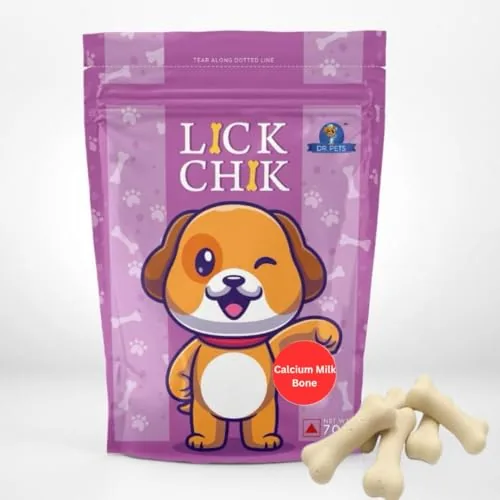 Dr. Pets Pack of 2 (120g Each) Lickchik Calcium Milk Bone Dog Treats | Training Snacks for Dogs & Puppies | Strong Teeth & Bone Support | Real Chicken Enriched