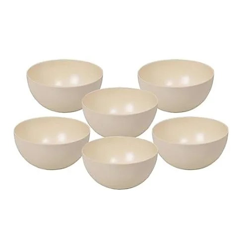 Truly Eco Dinner Set - Bamboo Bowl Set - Non Toxic Reusable Dishwasher Safe Dinnerware Set, Eco-Friendly Biodegradable Crockery Set for Dining - Plain 330ml Bowl/Katori (Set of 6)