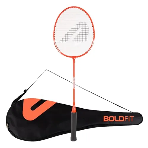 Boldfit Badminton Rackets for Beginners, Adults Aluminium Shuttle Bat with Full Cover Bag Badminton Racket for Practice & Match Lightweight Badminton Racquet with Grip Handle Shuttle Racket - Orange