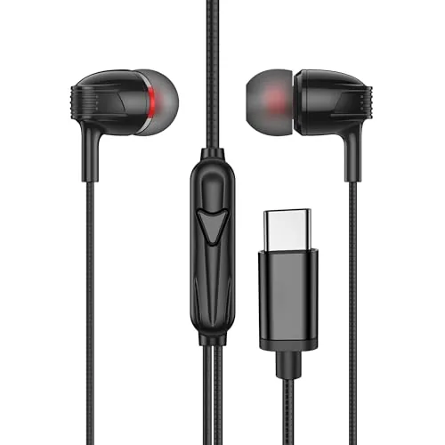 AROMA HF1002 Type C Wired Earphone with HD Quality in-Line Mic,12mm Driver Hi-Res Wired