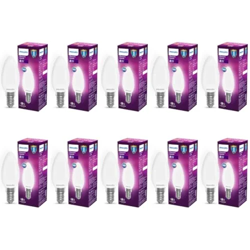 Philips 4-Watt 400-lumen Frosted Candle E14 Base (Cool White, Pack of 10) - Decorative, Ambience for Chandeliers, Wall Lights, Desk Lamps, Floor Lamps