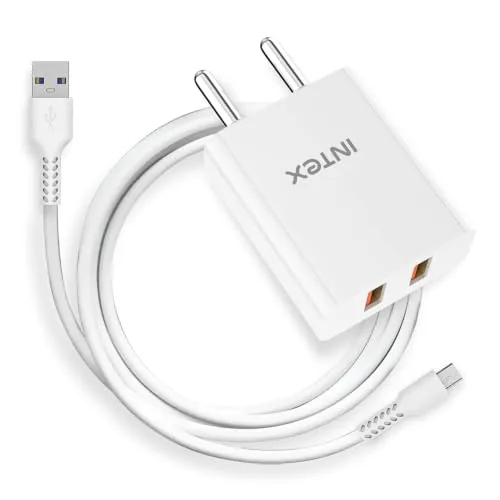 Intex Bolt Quick 65W QCPD Dual Port Output (USB + Type-C), Ultra-Fast Charging Adaptor, Laptop Compatible, Compact & Lightweight, All iPhones, Android, Laptops, Macbooks- White