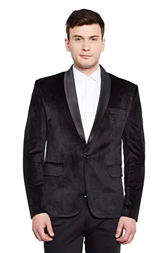 Wintage Men's Regular Fit Tuxedo Casual Blazer (Tuxvelvet201color3s36_Black_X-Small, 36)