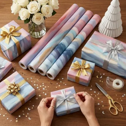Prettykrafts Handpaint Scenic Gift Wrapping Paper | Pack of 5 | 70x50x0.2 cm | Large Size | Reusable & Eco-Friendly Paper Bags for Gifting, Parties, Return Gifts, Shopping and Special Occasions